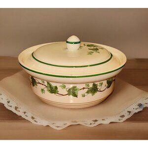 Vintage Harker Pottery Hotoven Green IVY Round Covered Casserole Dish 1950’s MCM